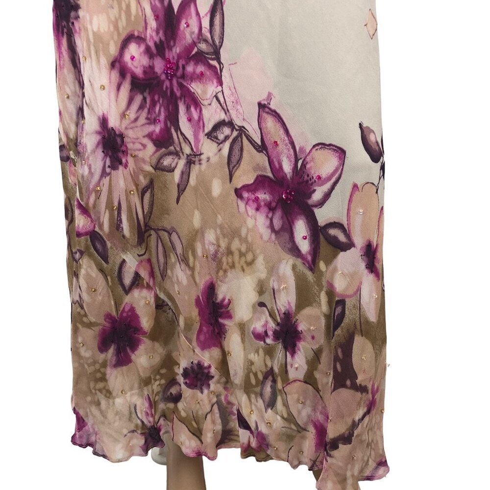 Vintage Majick Floral Printed Sequin Maxi Dress Short‎ Sleeve Long Boho Dress L - Picture 3 of 9